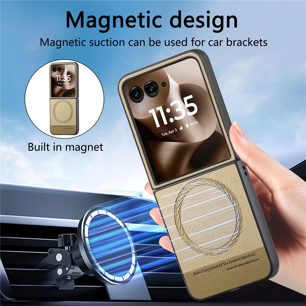 Denim plastový kryt s umělou kůží a MagSafe na Motorola Razr 60 Ultra 5G - khaki