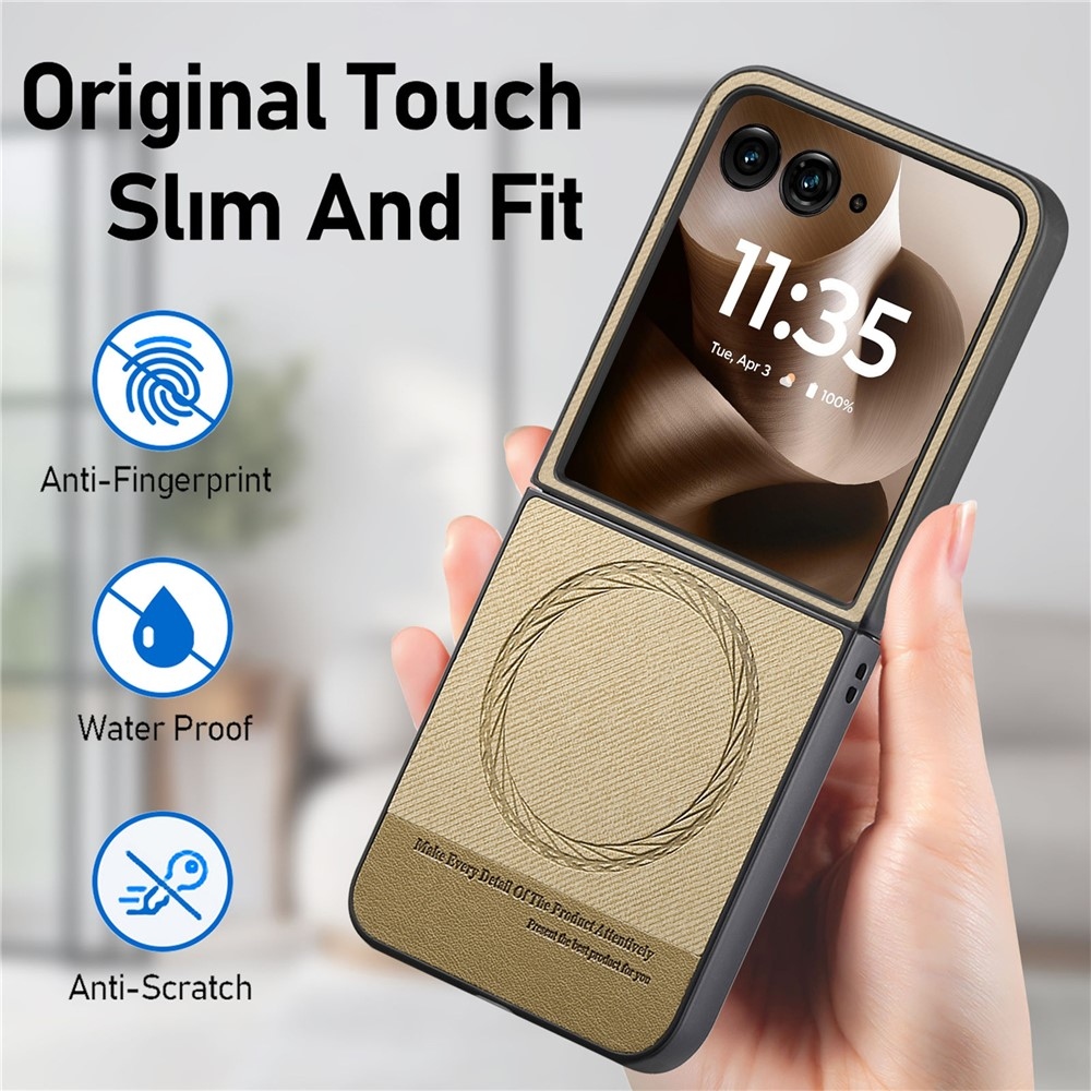 Denim plastový kryt s umělou kůží a MagSafe na Motorola Razr 60 Ultra 5G - khaki