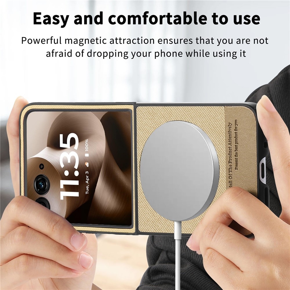 Denim plastový kryt s umělou kůží a MagSafe na Motorola Razr 60 Ultra 5G - khaki