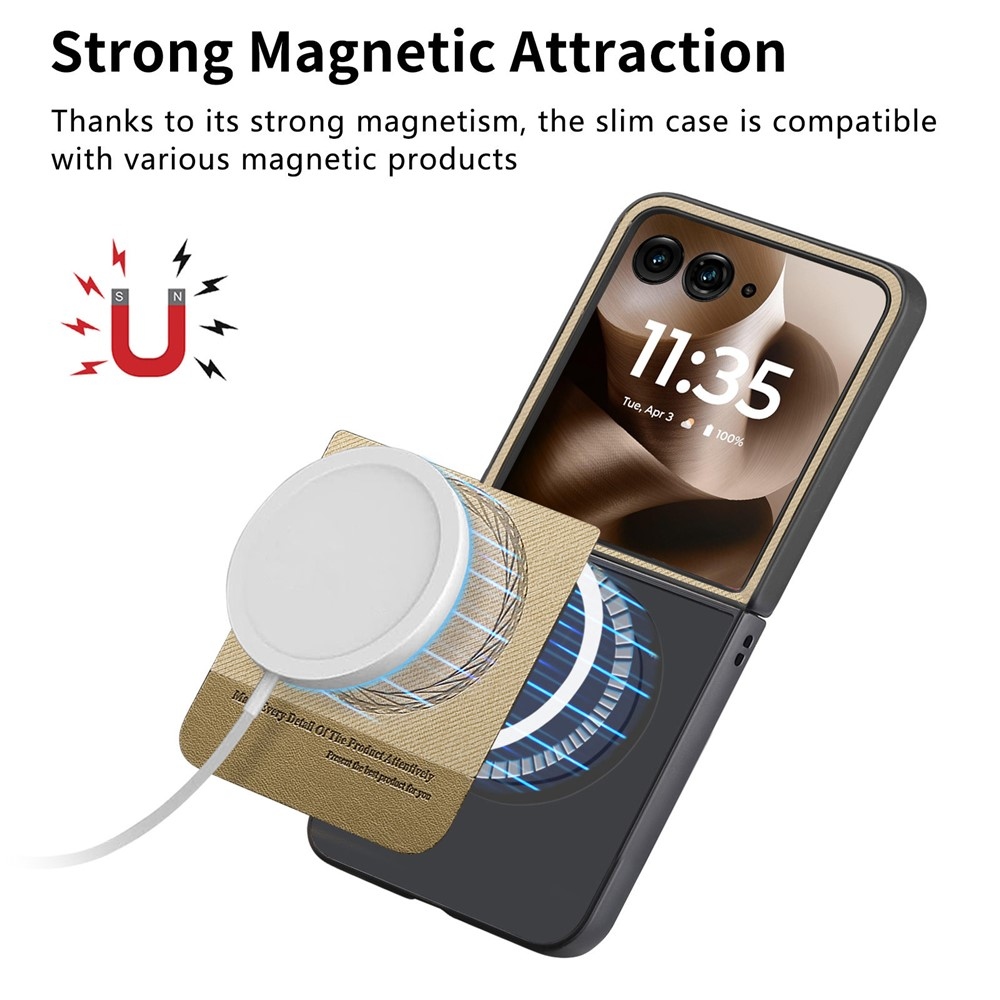 Denim plastový kryt s umělou kůží a MagSafe na Motorola Razr 60 Ultra 5G - khaki