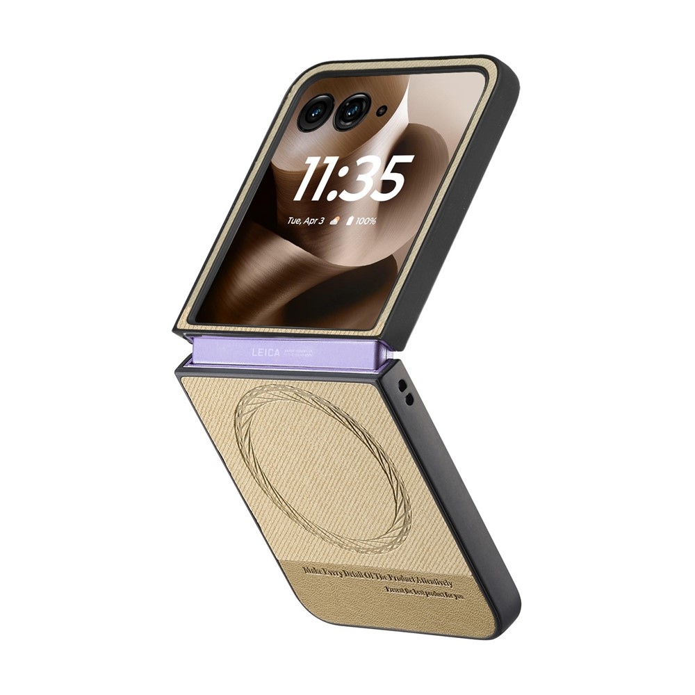 Denim plastový kryt s umělou kůží a MagSafe na Motorola Razr 60 Ultra 5G - khaki