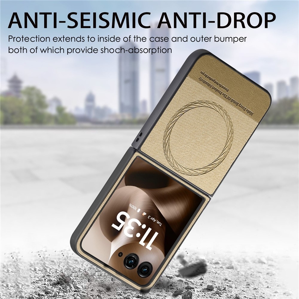 Denim plastový kryt s umělou kůží a MagSafe na Motorola Razr 60 Ultra 5G - khaki