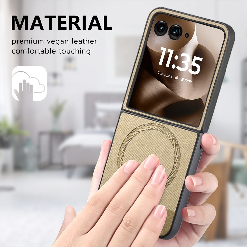 Denim plastový kryt s umělou kůží a MagSafe na Motorola Razr 60 Ultra 5G - khaki