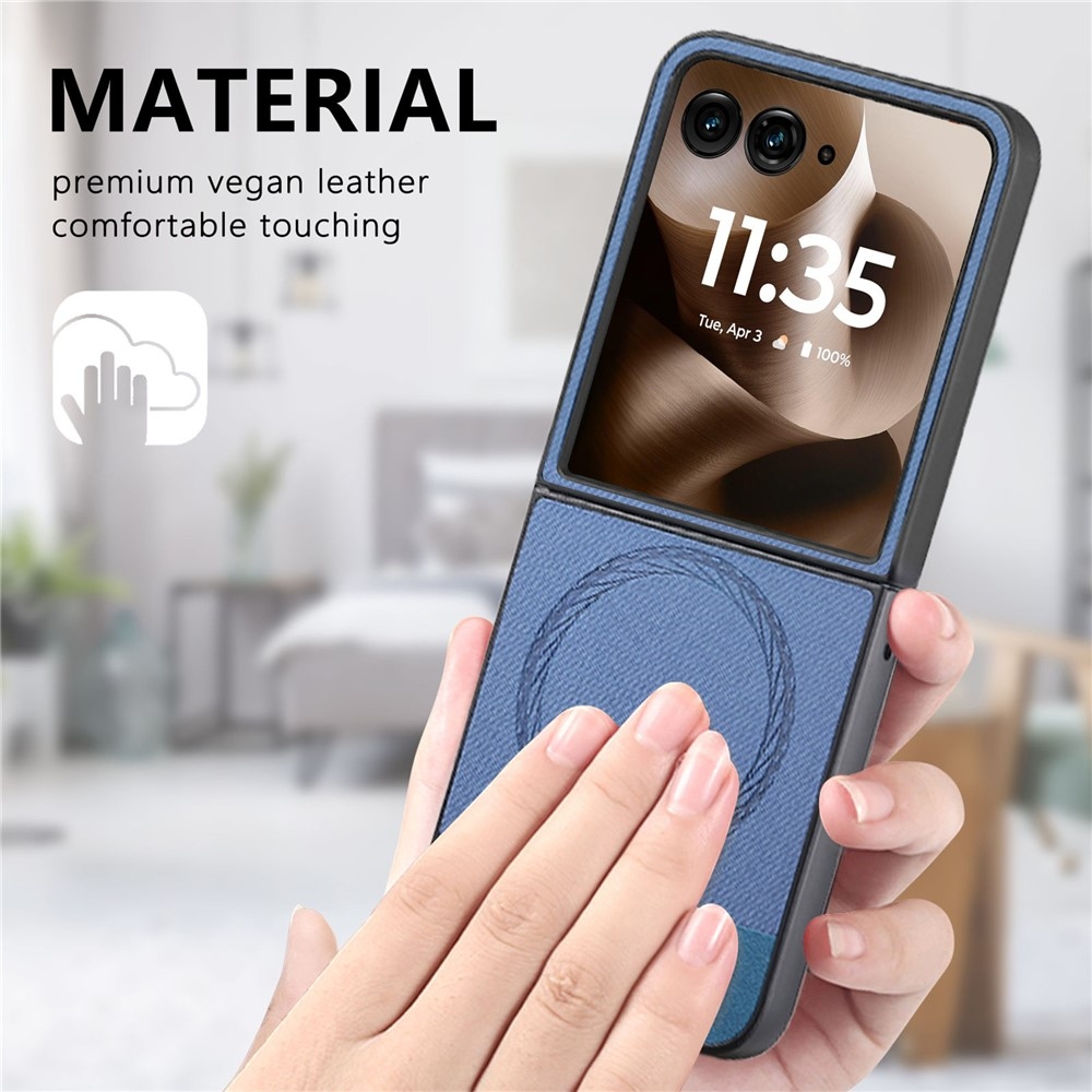 Denim plastový kryt s umělou kůží a MagSafe na Motorola Razr 60 Ultra 5G - modrý