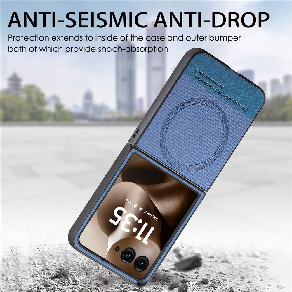 Denim plastový kryt s umělou kůží a MagSafe na Motorola Razr 60 Ultra 5G - modrý