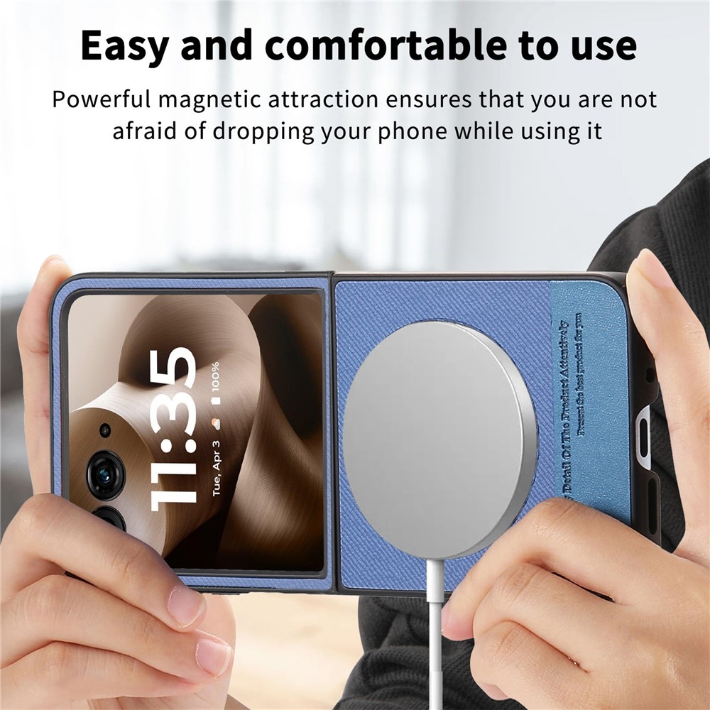 Denim plastový kryt s umělou kůží a MagSafe na Motorola Razr 60 Ultra 5G - modrý