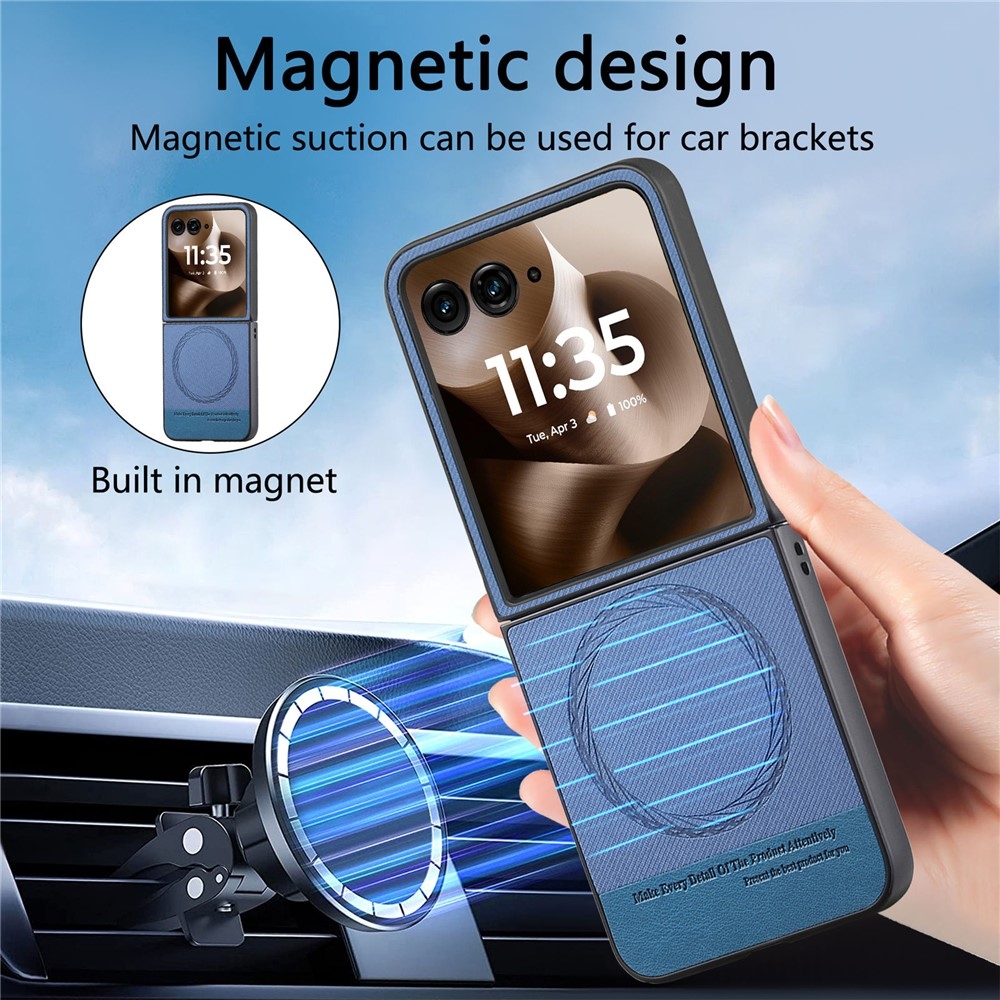 Denim plastový kryt s umělou kůží a MagSafe na Motorola Razr 60 Ultra 5G - modrý