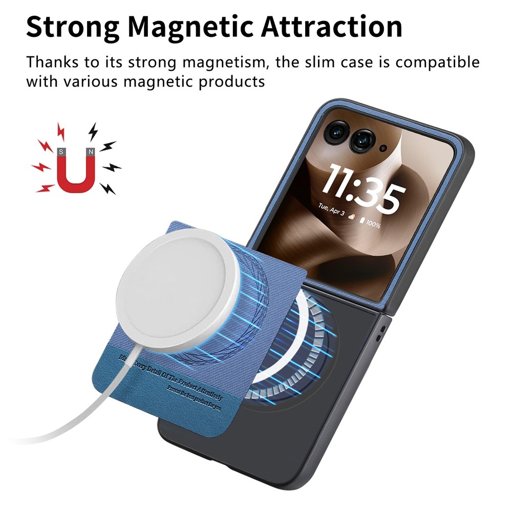 Denim plastový kryt s umělou kůží a MagSafe na Motorola Razr 60 Ultra 5G - modrý