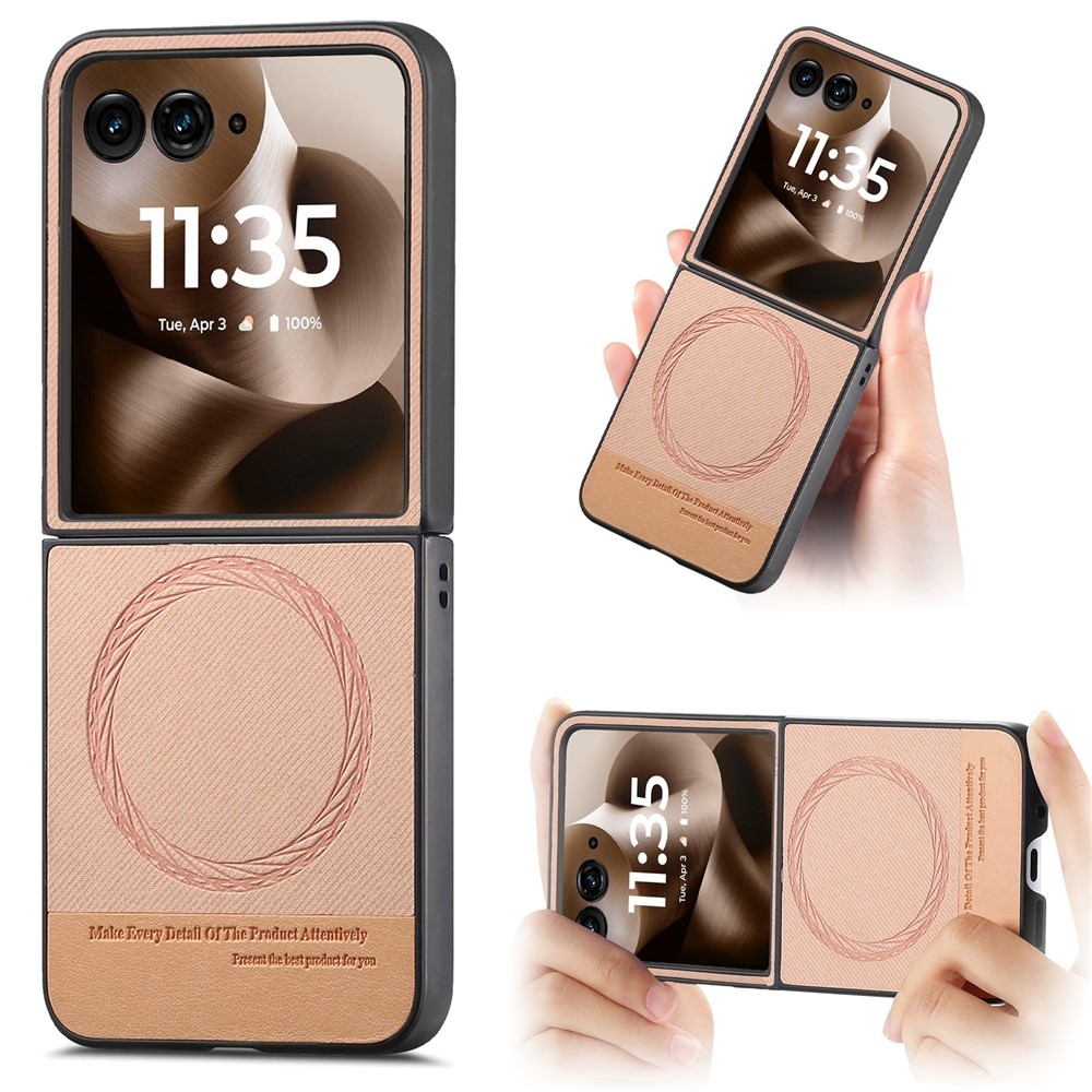 Denim plastový kryt s umělou kůží a MagSafe na Motorola Razr 60 Ultra 5G - růžový