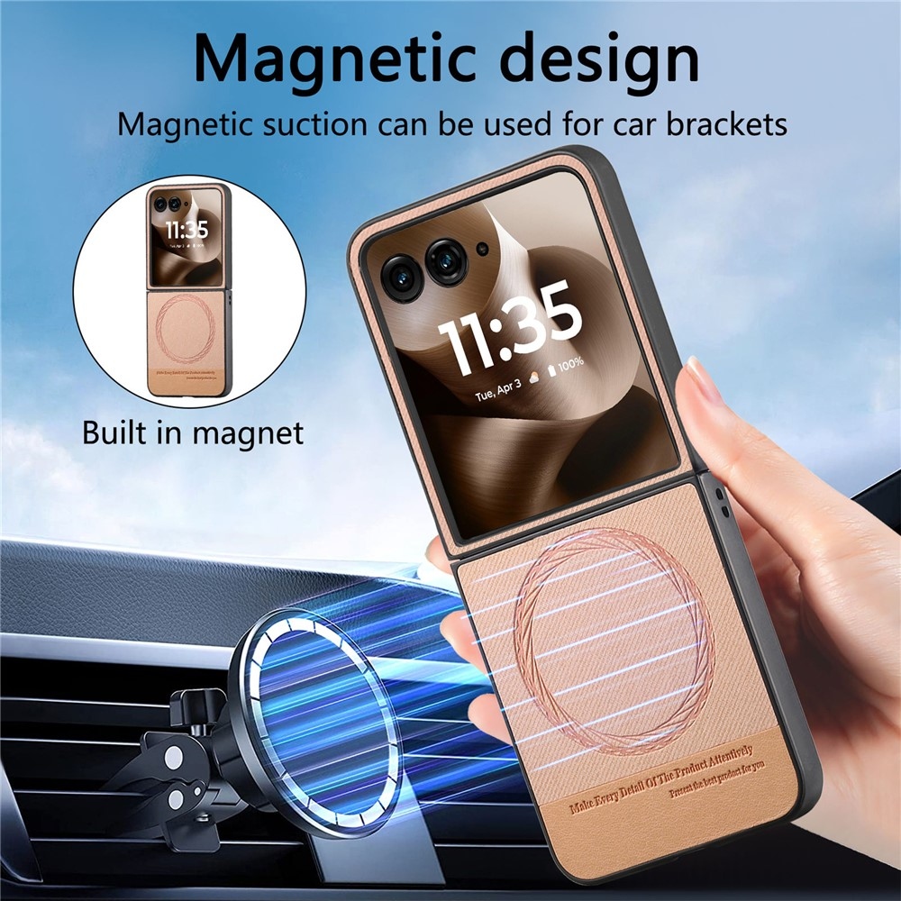 Denim plastový kryt s umělou kůží a MagSafe na Motorola Razr 60 Ultra 5G - růžový