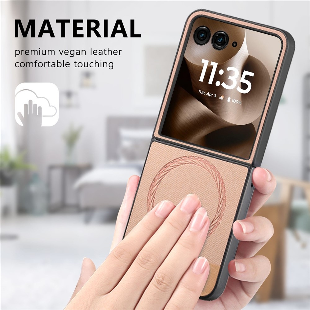 Denim plastový kryt s umělou kůží a MagSafe na Motorola Razr 60 Ultra 5G - růžový