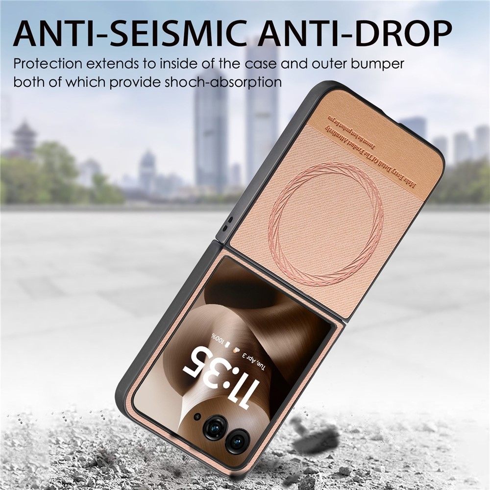 Denim plastový kryt s umělou kůží a MagSafe na Motorola Razr 60 Ultra 5G - růžový