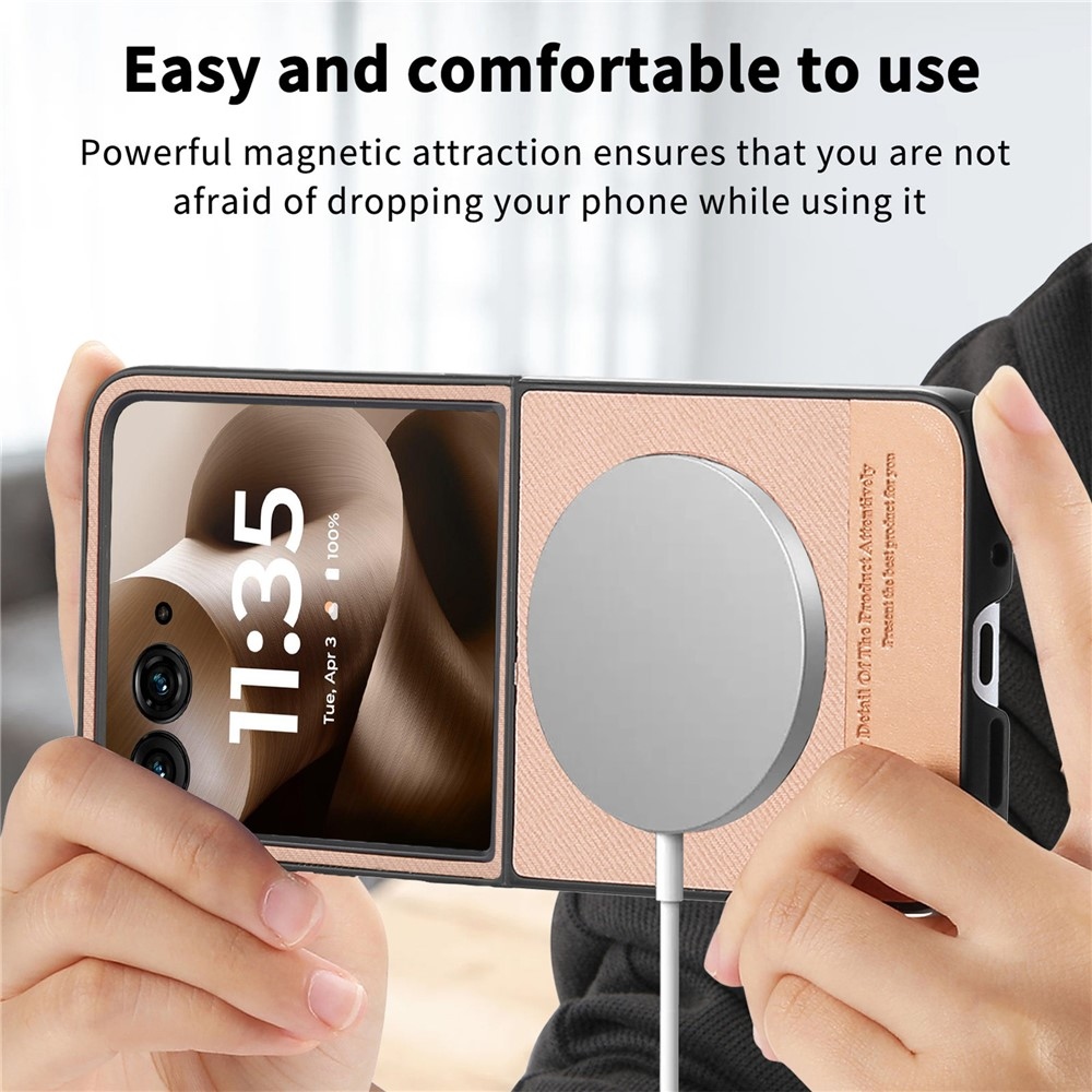 Denim plastový kryt s umělou kůží a MagSafe na Motorola Razr 60 Ultra 5G - růžový