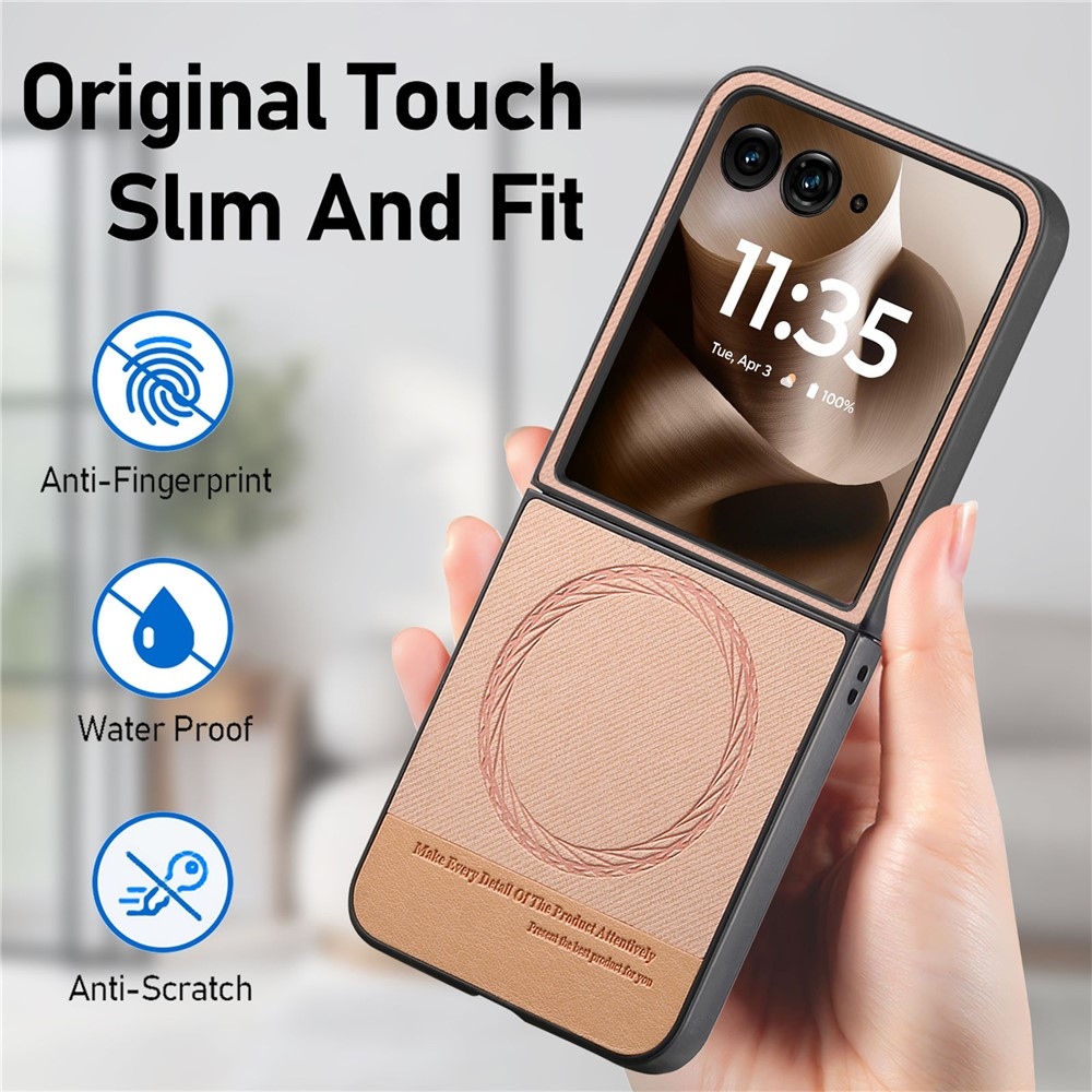 Denim plastový kryt s umělou kůží a MagSafe na Motorola Razr 60 Ultra 5G - růžový