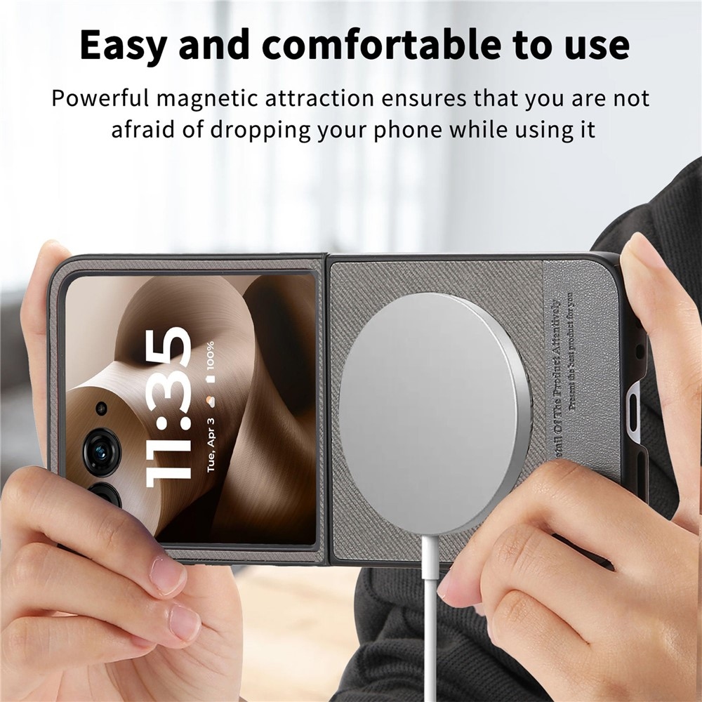 Denim plastový kryt s umělou kůží a MagSafe na Motorola Razr 60 Ultra 5G - šedý