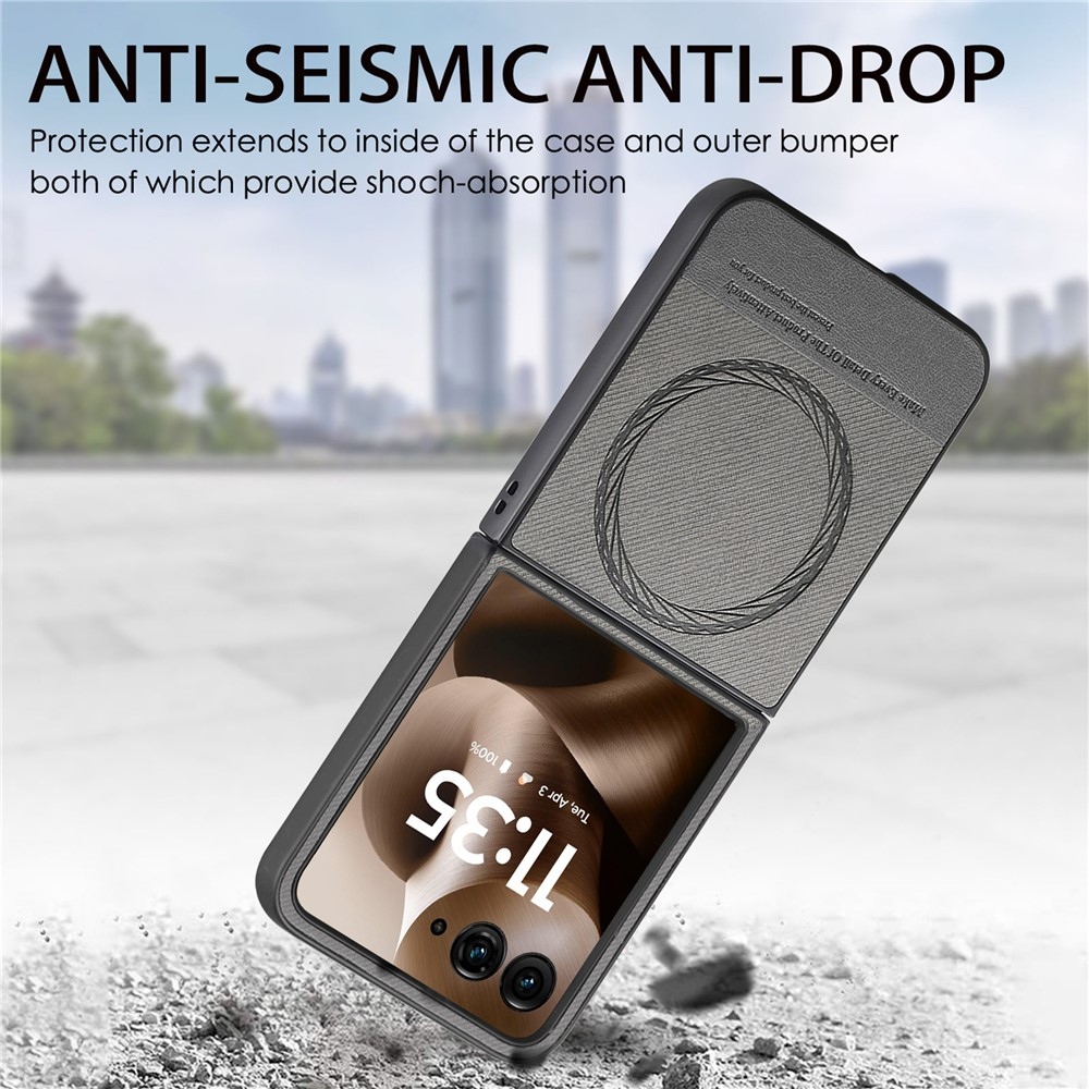 Denim plastový kryt s umělou kůží a MagSafe na Motorola Razr 60 Ultra 5G - šedý