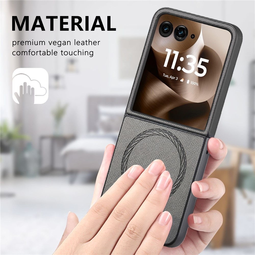 Denim plastový kryt s umělou kůží a MagSafe na Motorola Razr 60 Ultra 5G - šedý