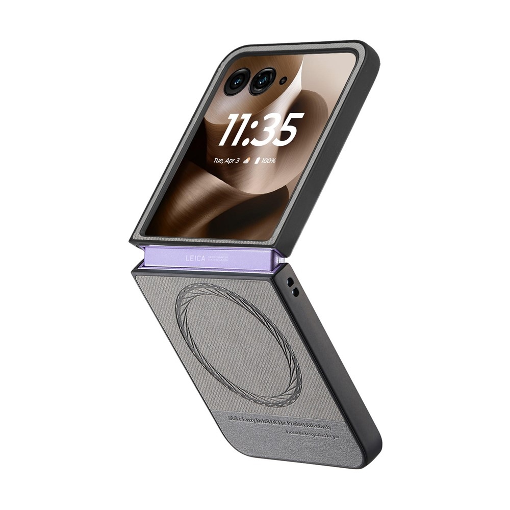 Denim plastový kryt s umělou kůží a MagSafe na Motorola Razr 60 Ultra 5G - šedý