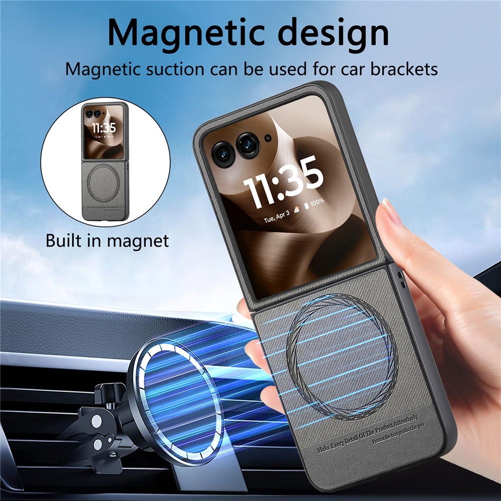 Denim plastový kryt s umělou kůží a MagSafe na Motorola Razr 60 Ultra 5G - šedý