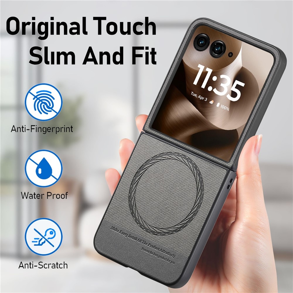 Denim plastový kryt s umělou kůží a MagSafe na Motorola Razr 60 Ultra 5G - šedý