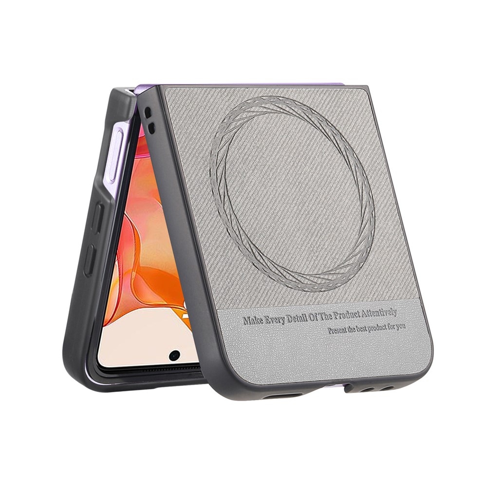 Denim plastový kryt s umělou kůží a MagSafe na Motorola Razr 60 Ultra 5G - šedý