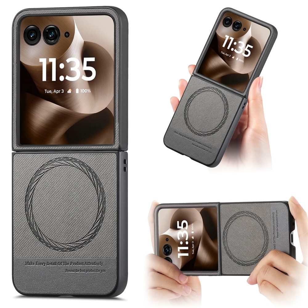 Denim plastový kryt s umělou kůží a MagSafe na Motorola Razr 60 Ultra 5G - šedý