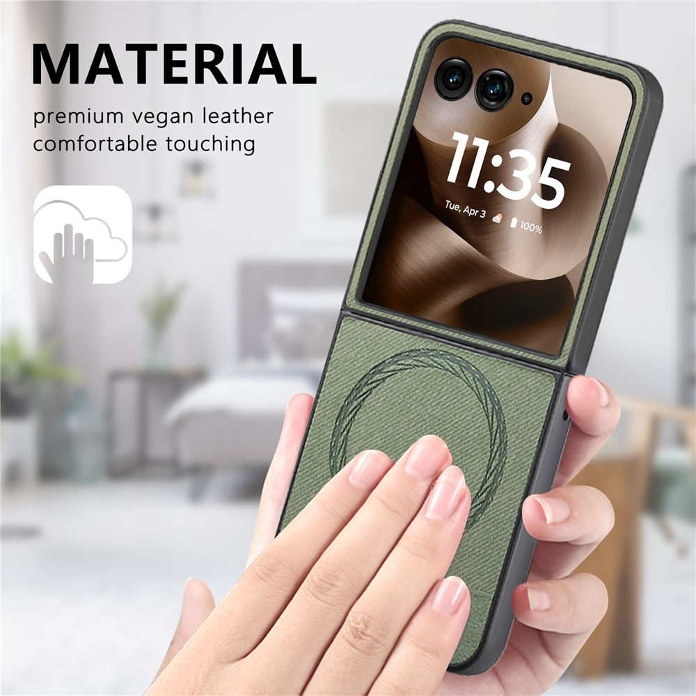 Denim plastový kryt s umělou kůží a MagSafe na Motorola Razr 60 Ultra 5G - zelený