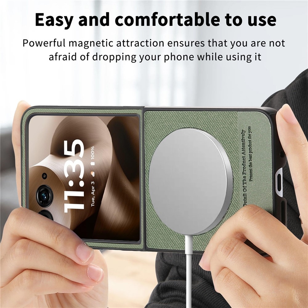 Denim plastový kryt s umělou kůží a MagSafe na Motorola Razr 60 Ultra 5G - zelený