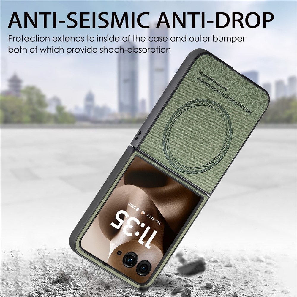 Denim plastový kryt s umělou kůží a MagSafe na Motorola Razr 60 Ultra 5G - zelený