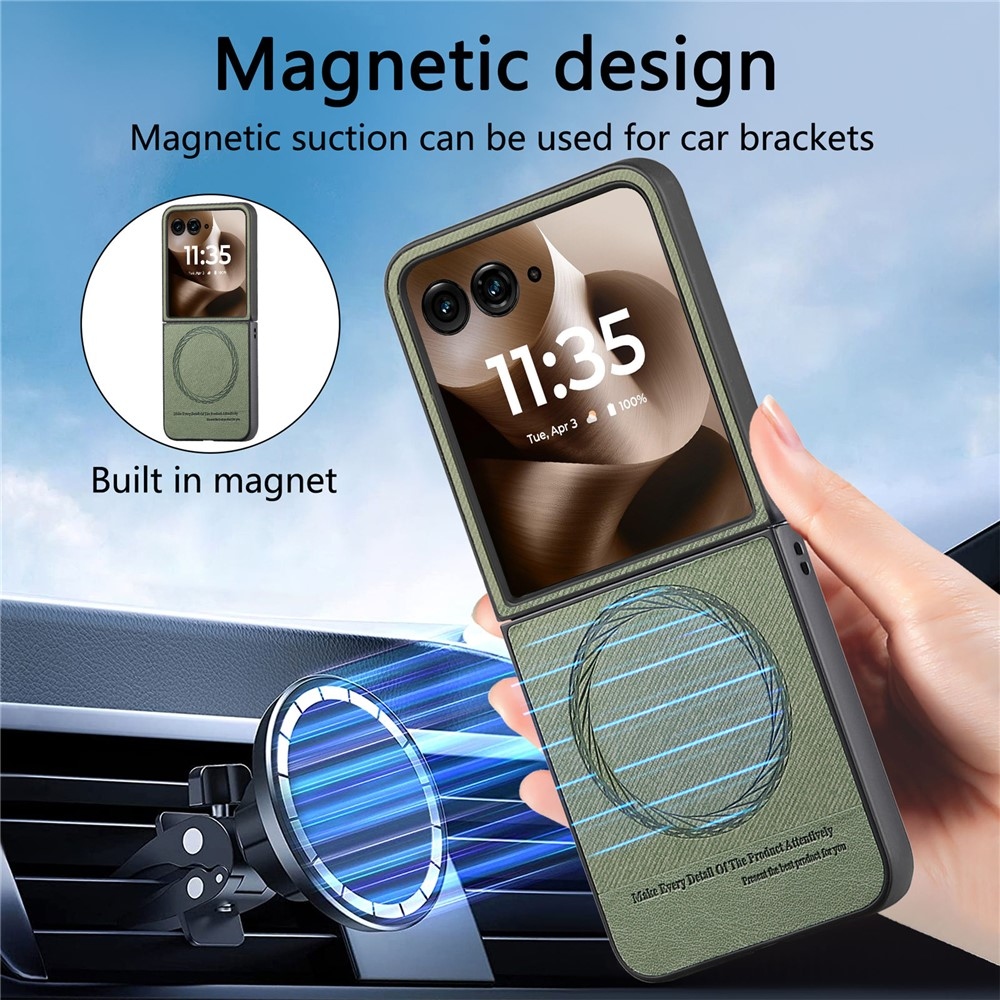 Denim plastový kryt s umělou kůží a MagSafe na Motorola Razr 60 Ultra 5G - zelený