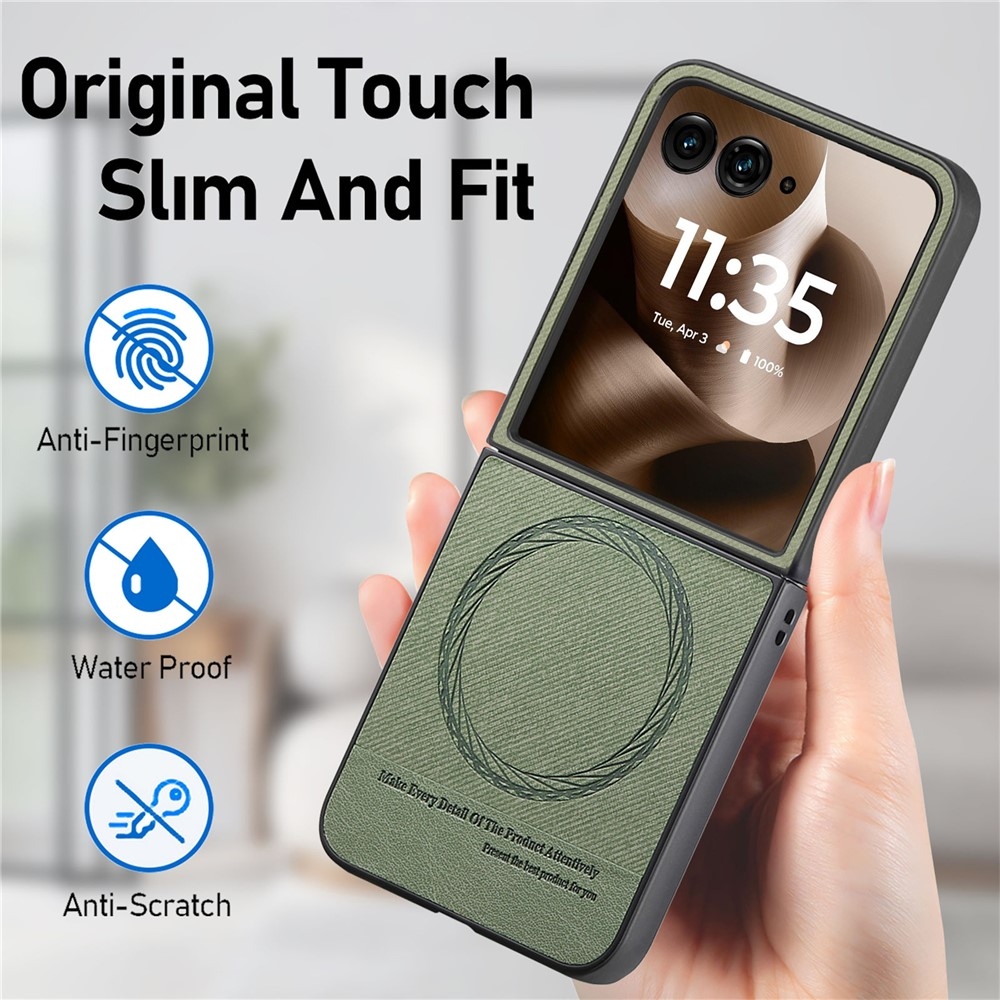 Denim plastový kryt s umělou kůží a MagSafe na Motorola Razr 60 Ultra 5G - zelený