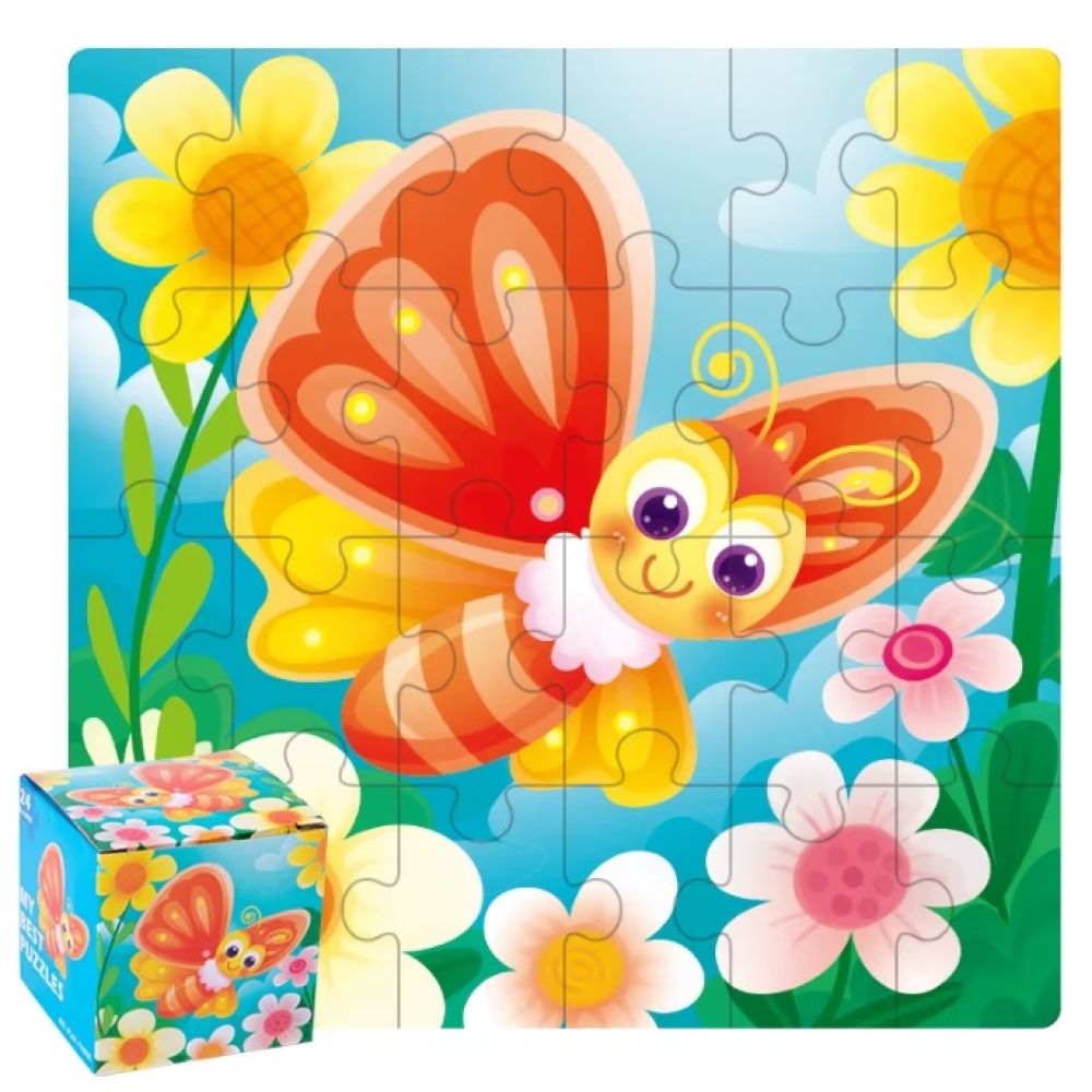 Dětské dřevěné obrázkové puzzle 14x14cm (24 dílků) - motýl
