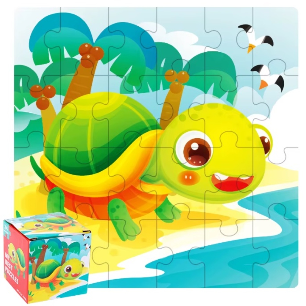 Dětské dřevěné obrázkové puzzle 14x14cm (24 dílků) - želva