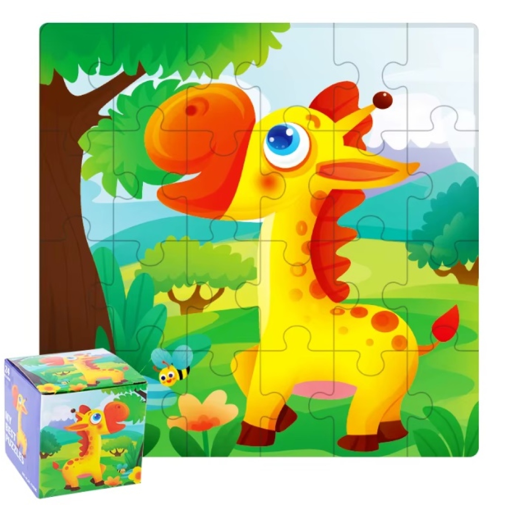 Dětské dřevěné obrázkové puzzle 14x14cm (24 dílků) - žirafa