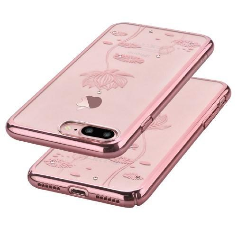 Devi plastový obal s krystaly na iPhone 8 Plus a 7 Plus - růžovozlatý lotus
