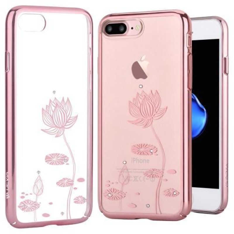 Devi plastový obal s krystaly na iPhone 8 Plus a 7 Plus - růžovozlatý lotus