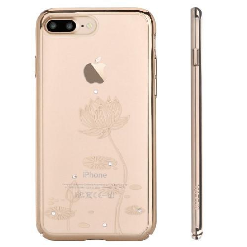 Devi plastový obal s krystaly na iPhone 8 Plus a 7 Plus - zlatý lotus