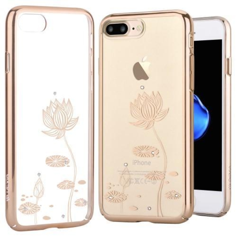 Devi plastový obal s krystaly na iPhone 8 Plus a 7 Plus - zlatý lotus