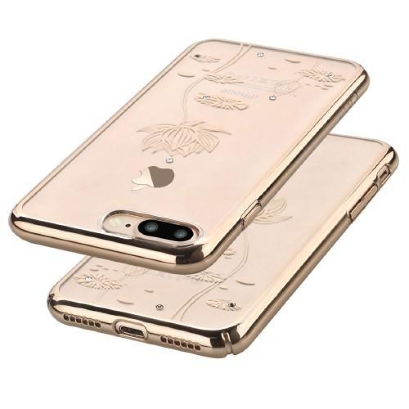 Devi plastový obal s krystaly na iPhone 8 Plus a 7 Plus - zlatý lotus