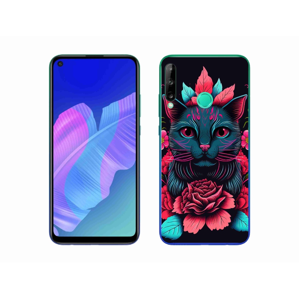 Gelový kryt mmCase na Huawei P40 Lite E - květiny a kočka