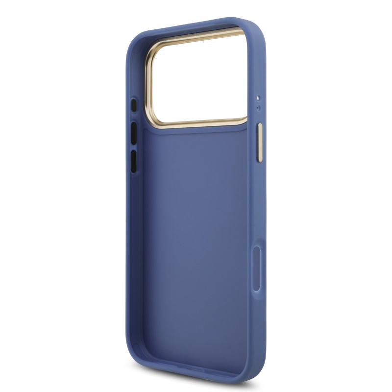 Guess PU Leather 4G Metal Logo Gold Frame Zadní Kryt pro iPhone 18 Pro Max Blue