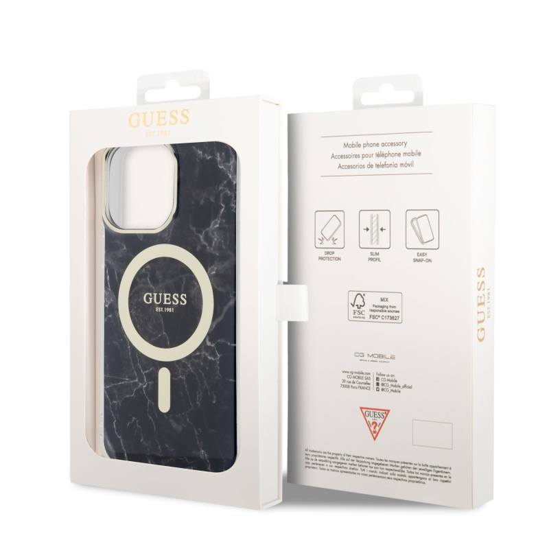 Guess IML Marble MagSafe Zadní Kryt pro iPhone 13 Pro Max Black
