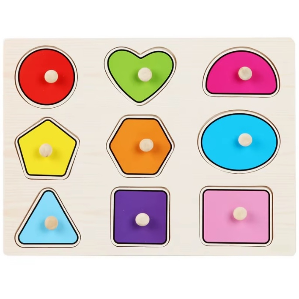 Dřevěné dětské puzzle s úchytem - geometrické tvary