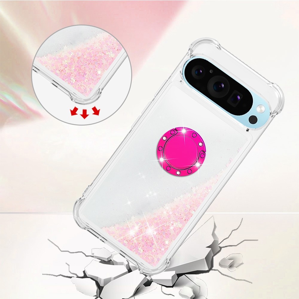 Glitt přesýpací gelový obal s kroužkem na prst na Google Pixel 10 - růžový/hvězdičky