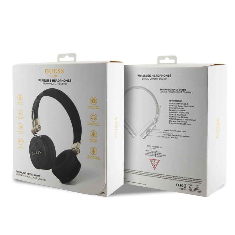 Guess PU Leather 4G Metal Logo BT5.3 Stereo Headphone Black