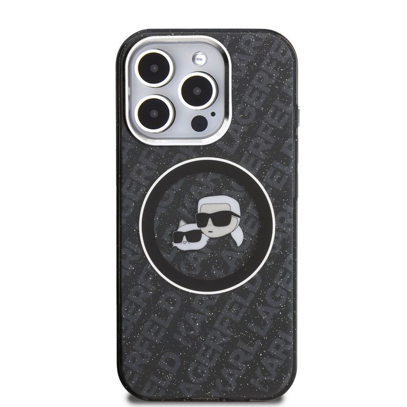 Karl Lagerfeld IML K&CH Heads Repeated Logo MagSafe Zadní Kryt pro iPhone 15 Pro Black
