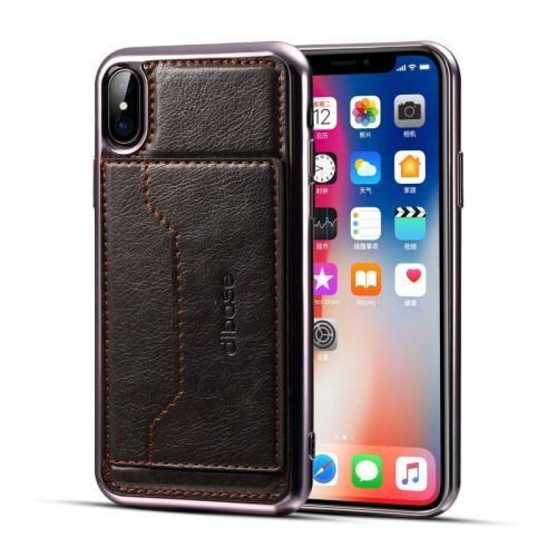 Diba gelový obal s PU koženými zády a funkcí stojánku na iPhone X - černý