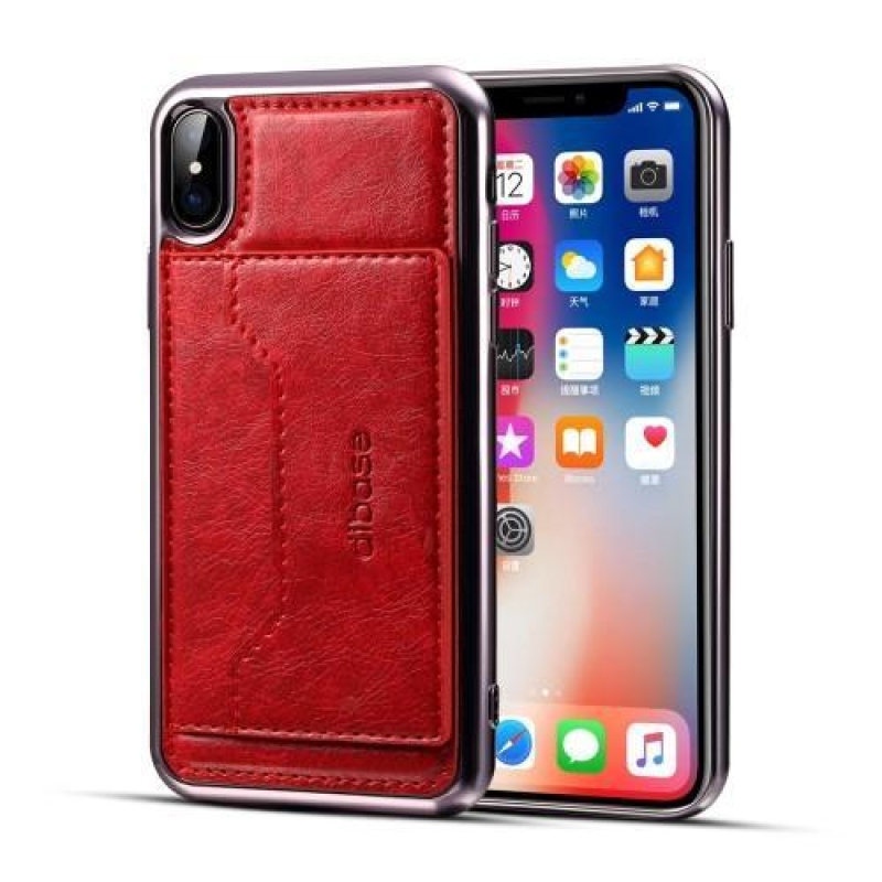 Diba gelový obal s PU koženými zády a funkcí stojánku na iPhone X - červený