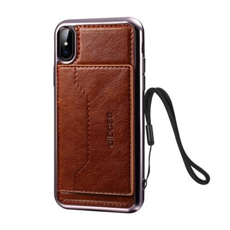 Diba gelový obal s PU koženými zády a funkcí stojánku na iPhone X - coffee