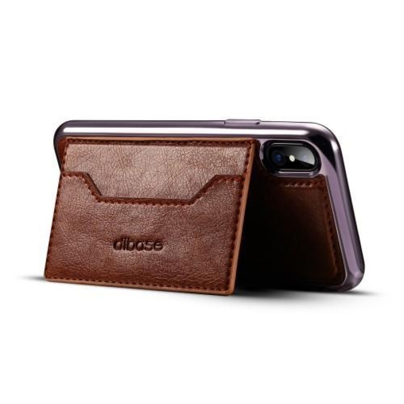 Diba gelový obal s PU koženými zády a funkcí stojánku na iPhone X - coffee